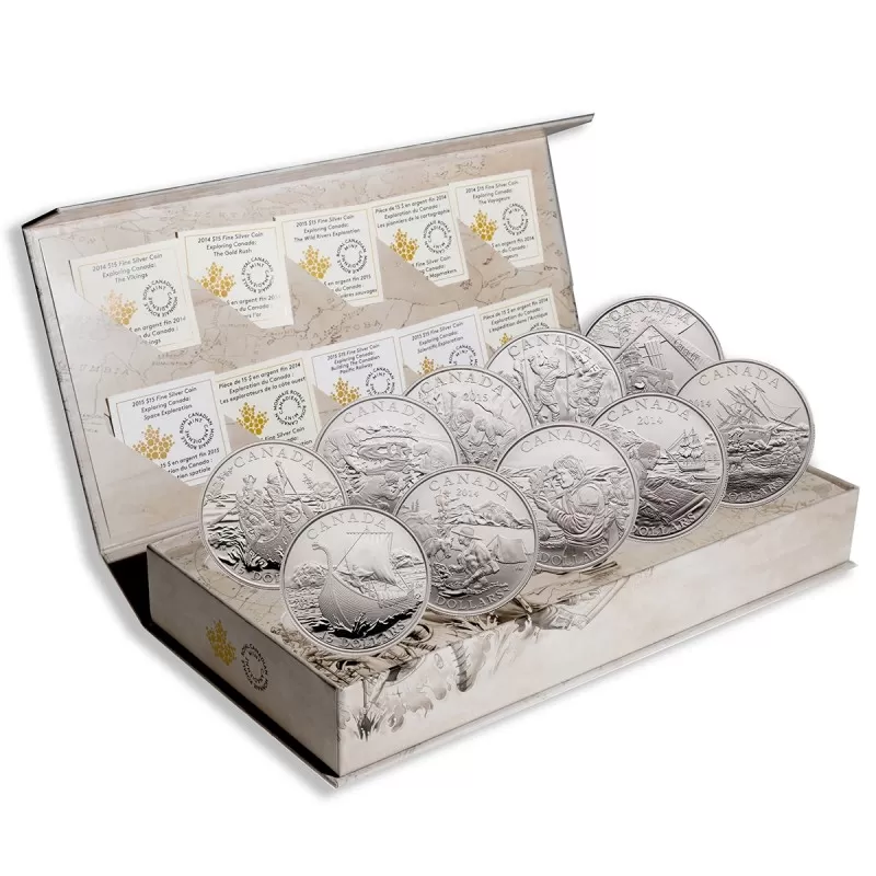 2014-2015 Canada $15 Exploring Canada: 10 Coin - Fine Silver Set